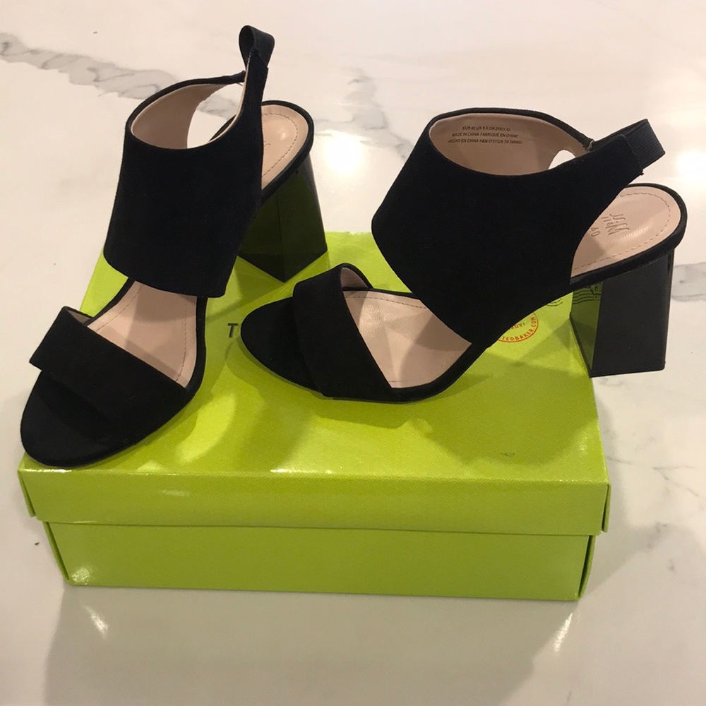 H&M Chunky Slingback Heels (Black) - Size 40 (Fits like US 9)